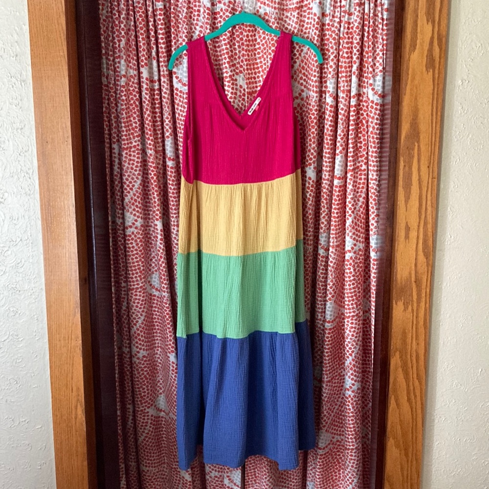 Marine Layer Corinne Maxi Dress Rainbow Colorblock Size Large